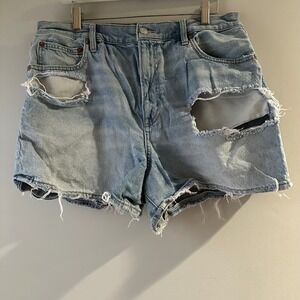 American Eagle 90s Boyfriend Shorts Womens 14 Light Wash Good Distressed Highest